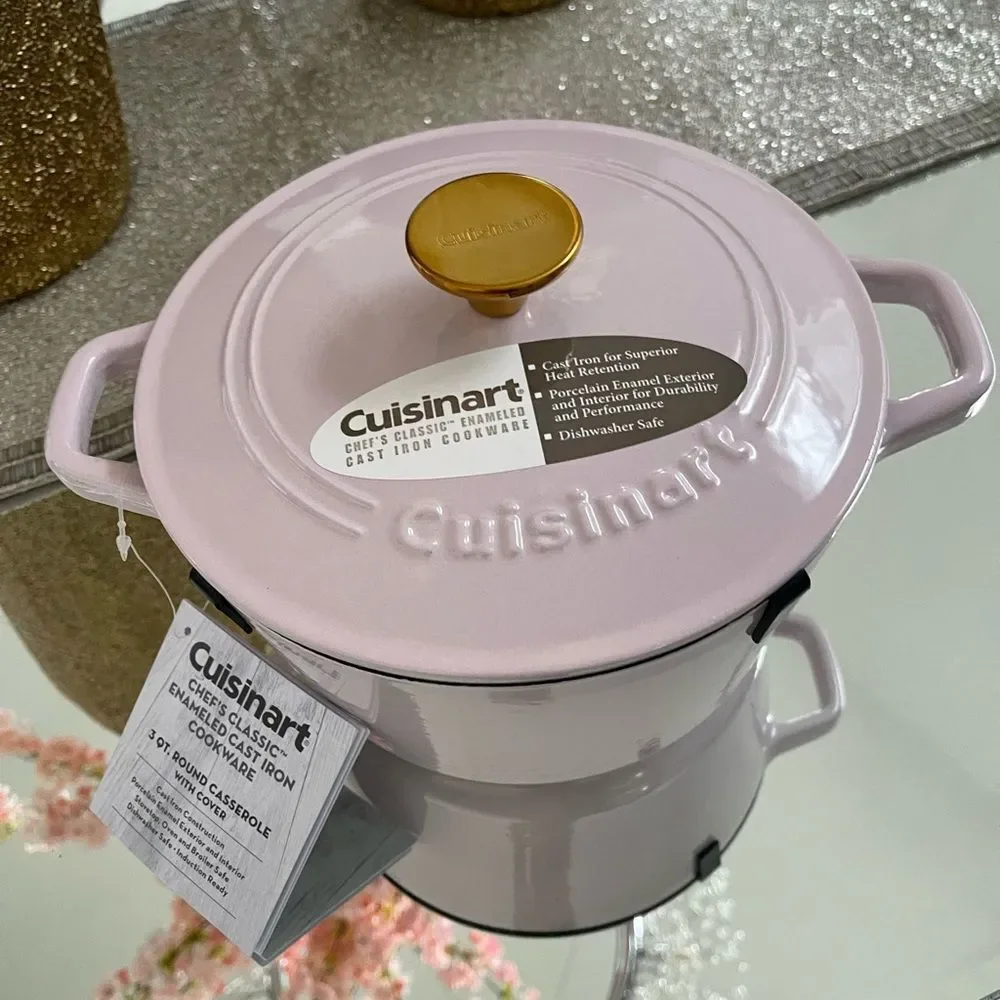New Cuisinart Pink/ Color Cast Iron Dutch Oven 3QT